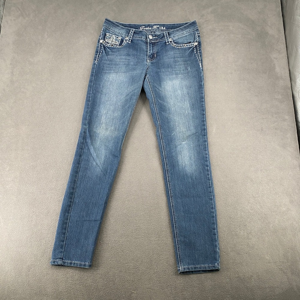 Twelve R USA Womens Embellished Cross Pocket Jeans Medium Wash Size 9